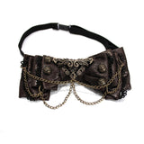 Punk Wedding Metal Chains Brown Women Steampunk Leather Bow Tie