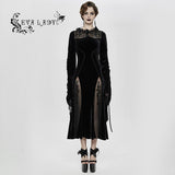 Flocking Pattern Trumpet Sleeve Sexy Ladies Gothic Party Fitted Velvet Dress