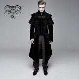 Hand Embroidered Cape Collar Black Velveteen Gothic Coat For Men