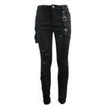 Punk Rock Asymmetric Broken Hole Men Straight Leg Pants