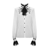 Punk Wedding Gothic Embroidered Long Sleeve Chiffon White Men Shirt With Necktie