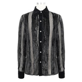 Sht063 Gothic Irregular Stripe Velvet Burnt Out Pleated Basic Style Shirts