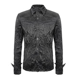 Sht067 Punk Shiny Pleated Basic Style Men Shirts