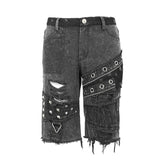 Decadence Summer Punk Rock Men Nailed Ragged Shorts