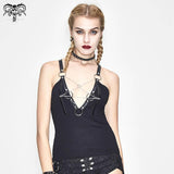 Sexy Women Punk Metallic Inverted Pentagram Cotton Vest With Chains