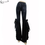 Sexy Women Dark Patterned Stretchy Embossed Velvet Flared Pants