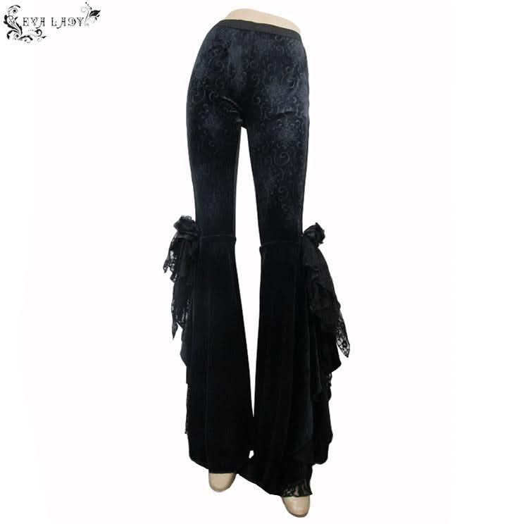 Sexy Women Dark Patterned Stretchy Embossed Velvet Flared Pants