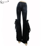 Sexy Women Dark Patterned Stretchy Embossed Velvet Flared Pants