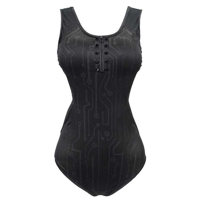 Cyberpunk Circuit Board Printed One Piece Swimsuit