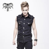 Summer Worn Out Metallic Bullet Clip Black Punk Rock Sleeveless Men Shirts