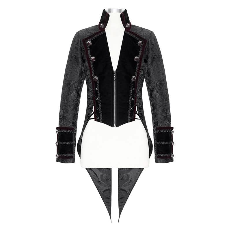 Gorgeous Gothic Party Jacquard Floral Pattern Men Velveteen Swallowtail Coat