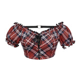 Sst019C Scottish Red Plaid Swimsuit Blouse