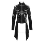Cyber Punk Nailed Zipper Up Black Bright Leather Women Long Coat
