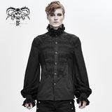 Hand Embroidered Coffin Shape Gothic Flower Braid Men Chiffon Shirt