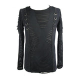 Punk Men Tattered Knitted Diamond Mesh T Shirt With Ribbons