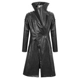 'Villain Blues' Punk Faux Leather Trench Coat (Black)