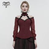 'Kiss Me Goodbye' Gothic Off-Shoulder Peplum Top (Red)