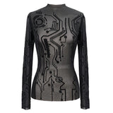 Tt172 Cyberpunk Flocking Printing Basic Mesh T Shirt