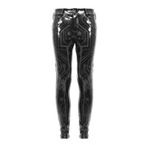 Cyber Punk Circuit Printed High Quality Stretchy Glazed Leather Men Tight Trousers