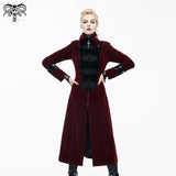 Gothic Black And Red Patchwork Winter Velveteen Women Long Coat