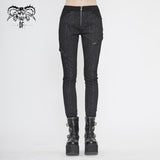 Pt142 Cyberpunk Circuit Printed Leather Loops Women Pants