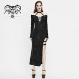 Club Punk Side High Fork Sexy Ladies Slim Fit Long Dress With Chocker