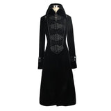 Gothic Black Patchwork Big Chinese Frog Velveteen Women Long Coat