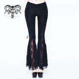 Women Pleated Palace Pattern Velveteen Lace Bell Bottomed Pants