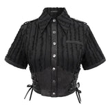 Sht065 Vertical Tattered Military Uniform Short Blouse