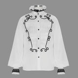 Hand Embroidered Coffin Shape Gothic Flower Braid High Collar Men Chiffon Shirt