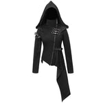 Asymmetrical Women Black Zipper Up Punk Hooded Jacket