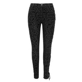 Gothic Flocking Patterned Laced Up Asymmetrical Side Women Pants