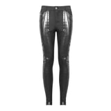 Robot Armor Gloss Printing Skinny Black Stretch Men Trousers