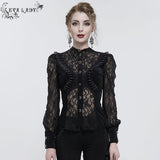 'Iris' Gothic Fringed Mesh Shirt (Black)