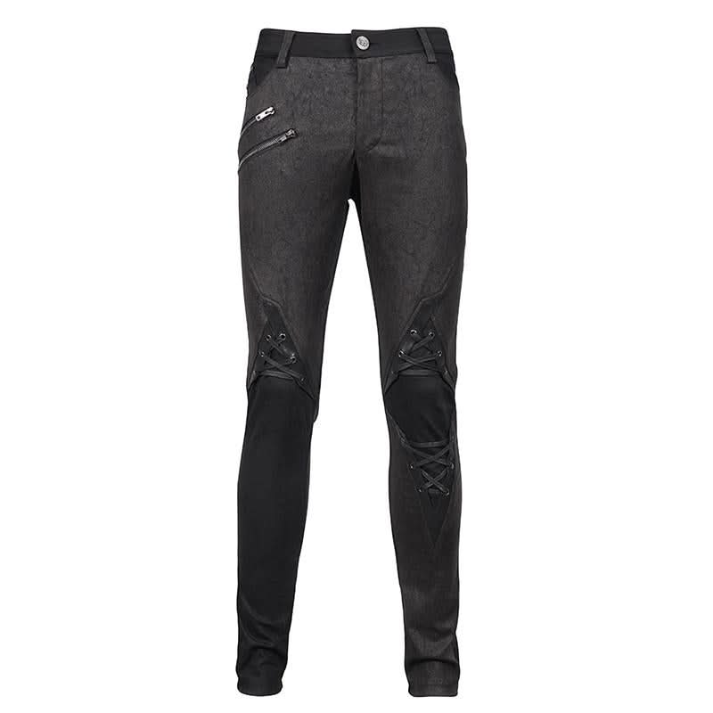 Pt137 Punk Glued Fake Two Pieces Men Trousers