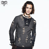 Autumn Everyday Wear Men Black And Apricot Broken Holes Punk Long Sleeves T Shirt