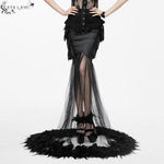 Feather Floor Length Gown Sexy Ladies Elastic Satin Half Fishtail Skirt With Flower