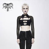Everyday Summer Bat Collar Hollow Out Mesh Long Sleeves Women Midriff Baring Tops