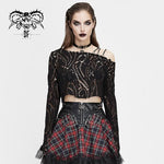 Japanese Fashion Daily Life Off The Shoulder Punk Hollow Out Sexy Women Long Sleeve T Shirt