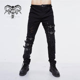 Asymmetric Loops Ragged Black Men Punk Rock Broken Holes Bandage Trousers