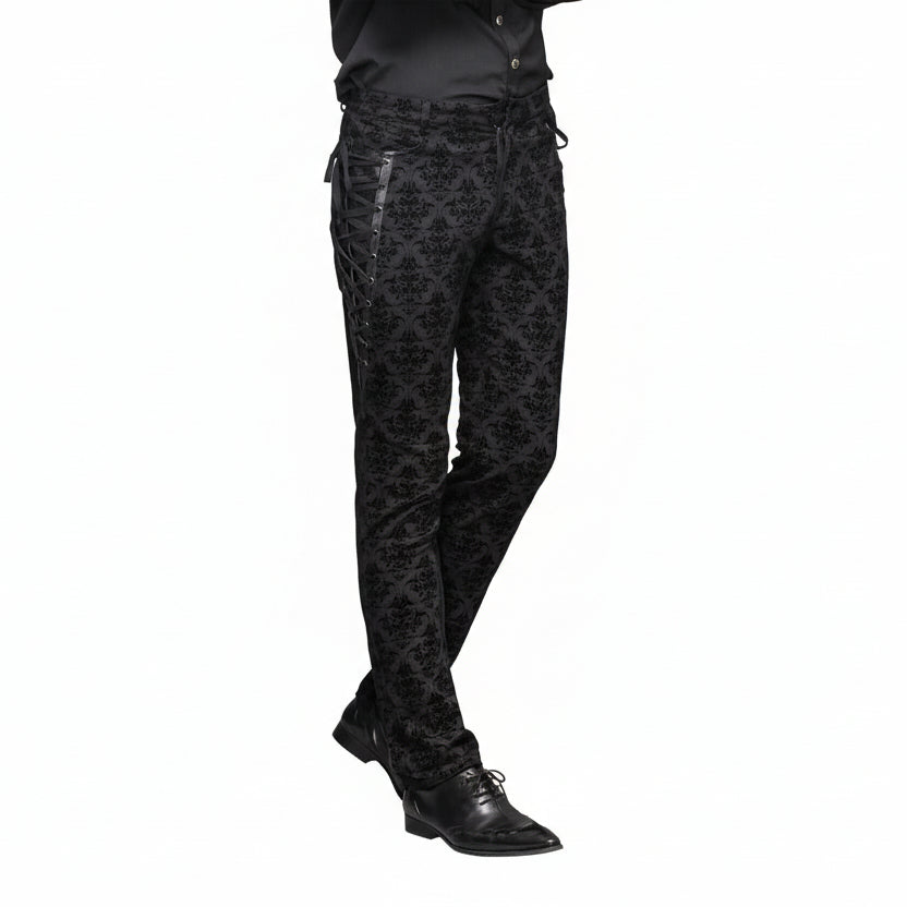 Party Wearing Court Flocking Gothic Patterned Men Trousers