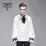 Punk Wedding Gothic Embroidered Long Sleeve Chiffon White Men Shirt With Necktie