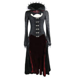 Black And Red Floral High Collar Embroidered Women Dress Coat