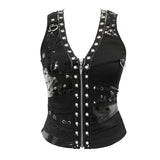 Cyber Punk Asymmetrical Design Heavy Metal Sexy Ladies Black Small Mesh Vests