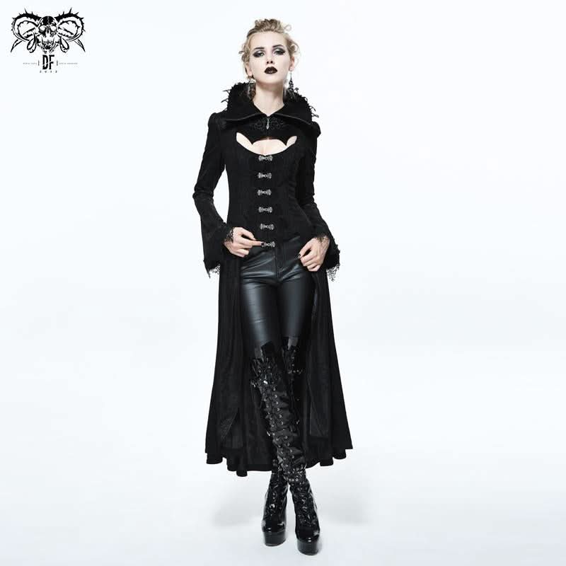Black Floral Dark Pattern Embroidered Women Dress Coat
