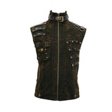 Brown Steampunk High Collar Lace Up Back Zipper Up Men Waistcoat With Pockets