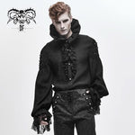 Gothic Double Layer Cuff Design High Collar Pleated Chiffon Black Men Lace Shirts