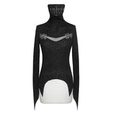 Punk Black Turtleneck Dark Pattern Winter Long Sleeves Sexy Women T Shirts