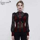 'Iris' Gothic Fringed Mesh Shirt (Red)