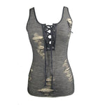 Everyday Summer Punk Sexy Women Black Apricot Broken Lines Low Chest Sleeveless Vest